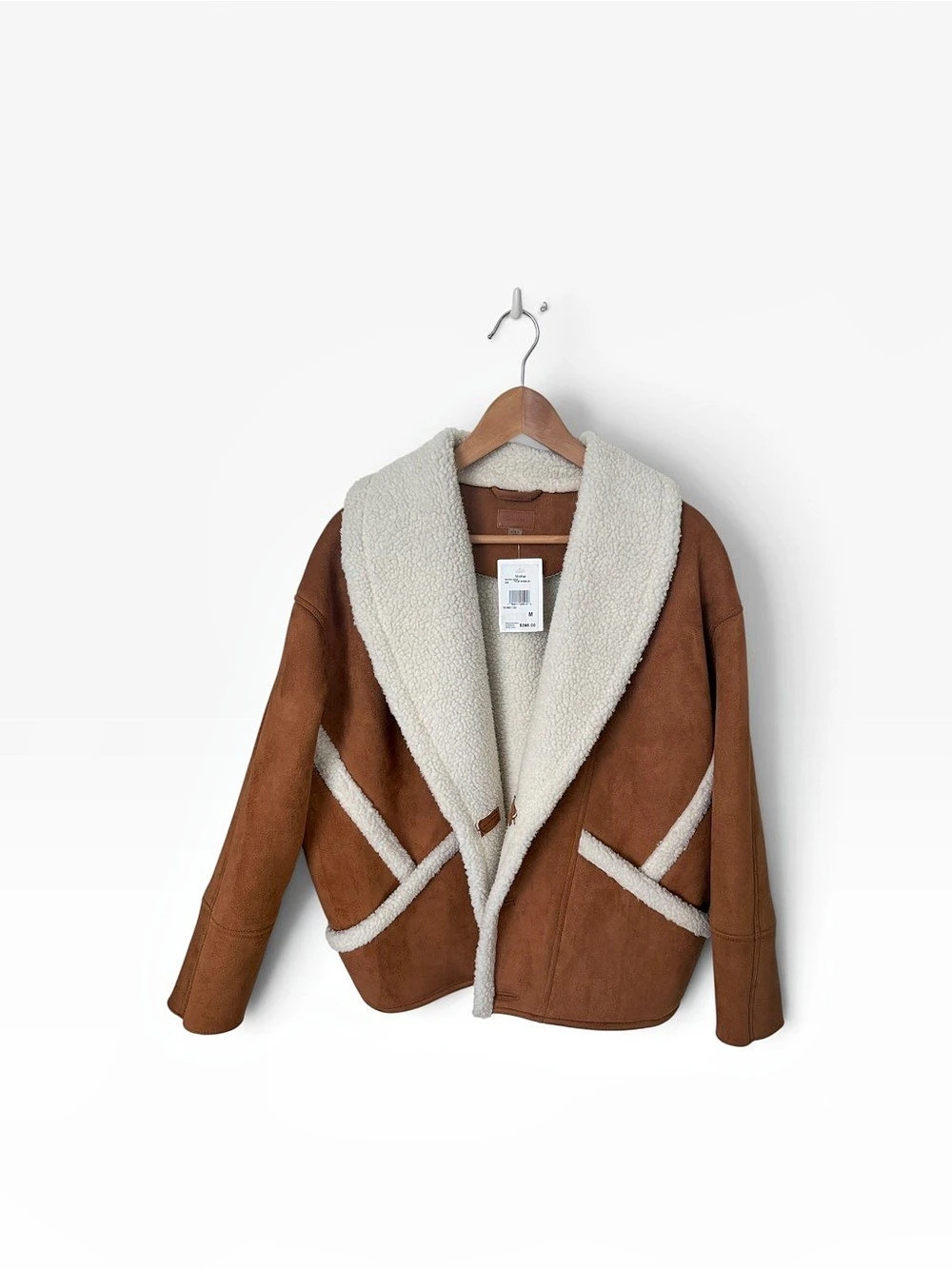 Mother The Scully Coat Shearling-Trim Coat in Brown & White Size Medium NWT - Picture 3 of 11